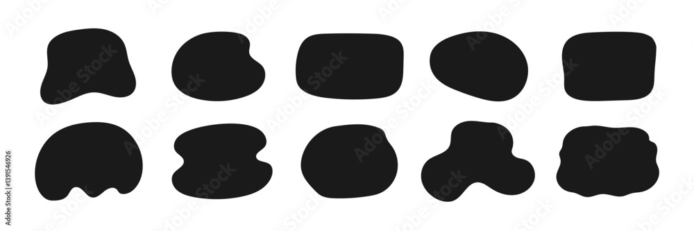 Poster Organic shape liquid form set. Round organic blob curve bubble abstract shape frame. Doodle abstract liquid blob, wavy fluid different form. Soft round oval pattern background. Vector illustration