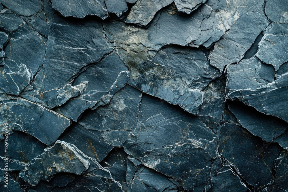 Poster dark, textured slate rock surface with irregular, fragmented pieces creating a rough, natural patter