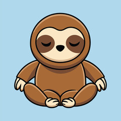 Fototapeta premium Cartoon Sloth Meditating In Yoga Lotus Position Illustration Against Blue Background