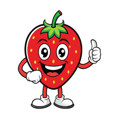 Cheerful Strawberry Mascot With Thumbs Up Fresh Fruit Cartoon Character