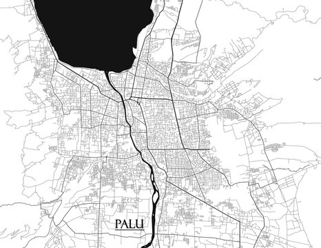 Palu, Indonesian vector map with beach, highways and streets