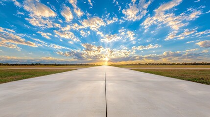 Fototapeta premium Empty runway at sunset with dramatic sky