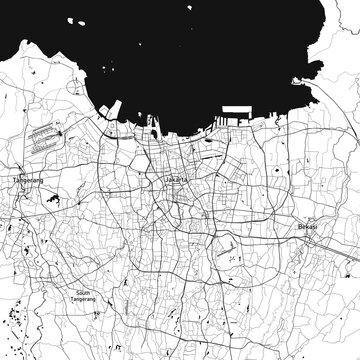 Jakarta, Indonesia vector map with beach, highways and streets