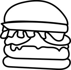 Coloring Page Outline of Cartoon Hamburger. Fast Food. Coloring Book for Kids.