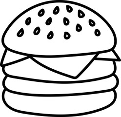 Coloring Page Outline of Cartoon Hamburger. Fast Food. Coloring Book for Kids.