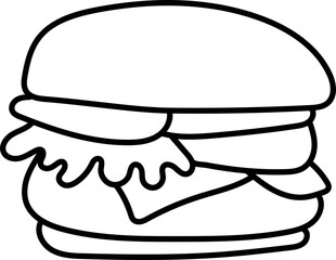Coloring Page Outline of Cartoon Hamburger. Fast Food. Coloring Book for Kids.