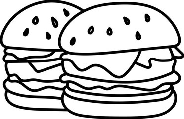 Coloring Page Outline of Cartoon Hamburger. Fast Food. Coloring Book for Kids.