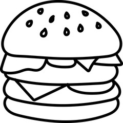 Coloring Page Outline of Cartoon Hamburger. Fast Food. Coloring Book for Kids.