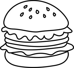 Coloring Page Outline of Cartoon Hamburger. Fast Food. Coloring Book for Kids.
