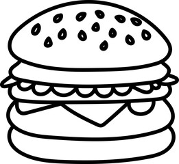 Coloring Page Outline of Cartoon Hamburger. Fast Food. Coloring Book for Kids.