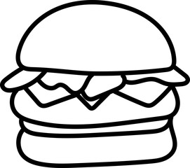 Coloring Page Outline of Cartoon Hamburger. Fast Food. Coloring Book for Kids.