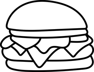Coloring Page Outline of Cartoon Hamburger. Fast Food. Coloring Book for Kids.