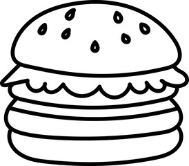 Coloring Page Outline of Cartoon Hamburger. Fast Food. Coloring Book for Kids.