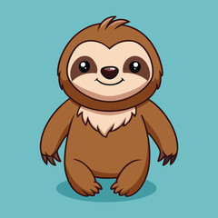 Obraz premium Cute Cartoon Sloth Illustration Standing Upright On Light Blue Background Simple And Adorable