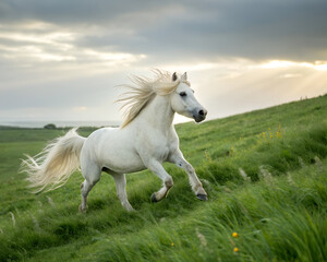 Fototapeta premium White horses running in the field.