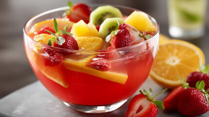  festive fruit punch, p: a colorful and festive bowl of fruit punch,