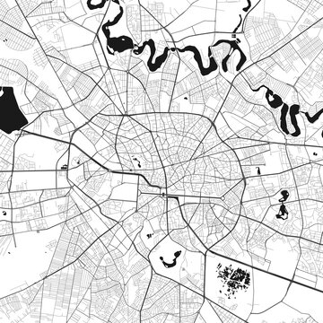 Bucharest, Rumania  vector map with beach, highways and streets