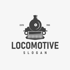 Vintage Old Train Locomotive Logo Design Retro Vector Illustration for Transportation Branding and Classic Emblem Concept
