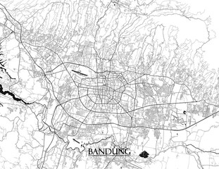 Naklejka premium Bandung, Indonesian vector map with beach, highways and streets