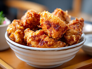  fried chicken karaage in bowl,