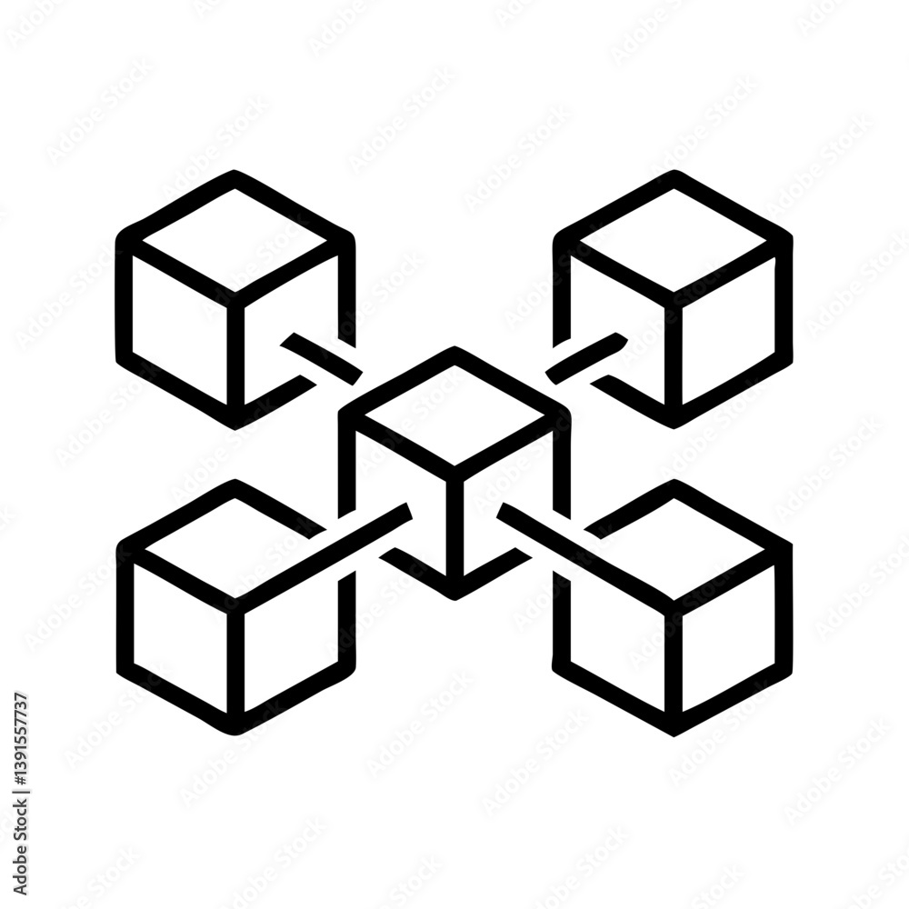 Poster blockchain technology network connection concept with cube nodes and lines vector illustration