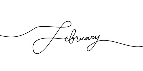 february continuous line word. Month of the year. minimal word handwritten inscription. simple Hand drawn lettering. Calligraphy. One line drawing of word. Vector illustration