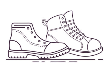 Pair of Shoes Outline Boots with Laces and Rivets, Footwear Concept