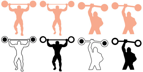 Weightlifting. Weight lifter with big barbell, isolated vector silhouette. Strong man vector