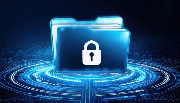 File folder with security padlock symbolizing privacy and encryption in a digital context