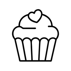 Cupcake vector icon with heart topping dessert bakery item sweet treat line art style for graphic design 