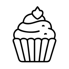 Delicious cupcake with frosting and heart outline vector illustration for bakery and dessert lovers
