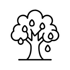 Outline fruit tree icon vector illustration drawing of orchard tree with fruit hanging down design element,  characters
