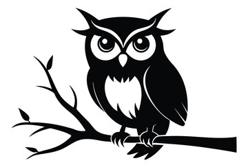 Black and White Owl on Branch Silhouette | Night Bird Icon | Minimalist Design