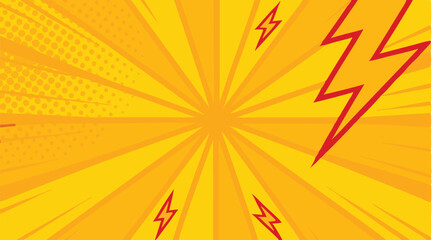 Dynamic Yellow Comic Book Background with Red Lightning Bolts
