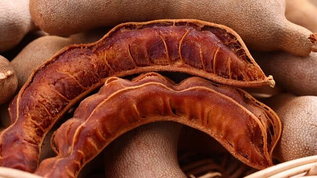 Close-up of ripe tamarind in a basket