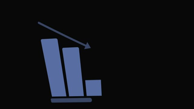 Bar chart decreasing with downward arrow in blue tones animation
