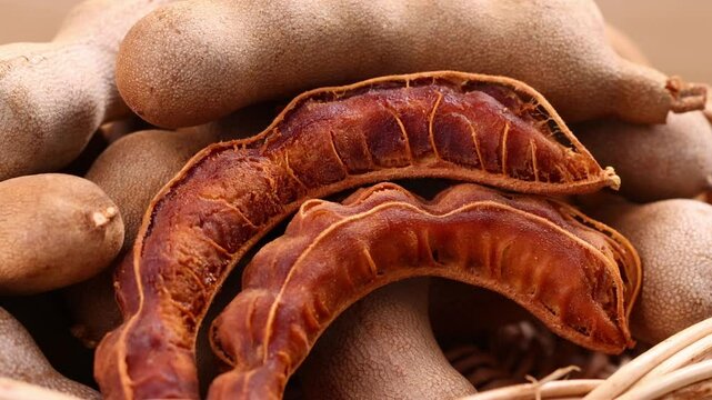 Close-up of ripe tamarind in a basket