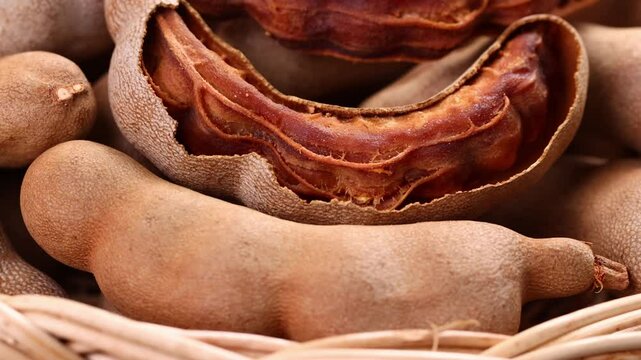 Close-up of ripe tamarind in a basket