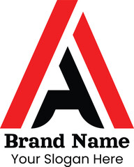 A bold, modern logo featuring a stylized letter "A" in black, outlined by red diagonal stripes against a white background.