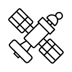 Satellite icon vector illustration, space technology, communication satellite, outline design, isolated object