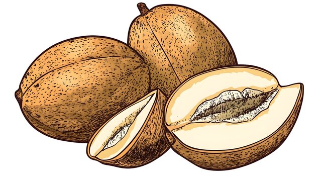 ripe cantaloupe fruit, cut, vintage style clip art preview