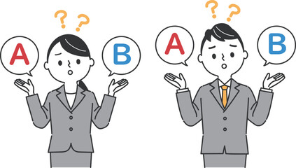 悩む　選択　ビジネスパーソン　上半身　ベクター