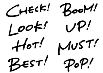 注目を集める 、英語の手書き文字素材セット