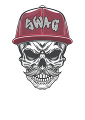 Retro skull with thick mustache in casual style 40