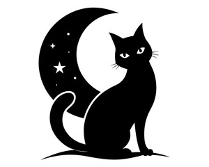 Cat and Moon Silhouette Vector & Mystical Night SVG