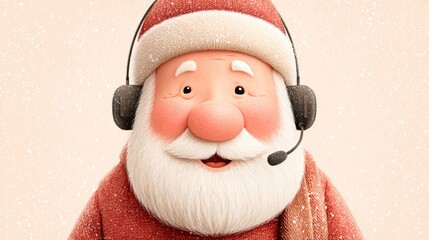 Cheerful Santa Claus in Headset, 3D Rendered Christmas Illustration