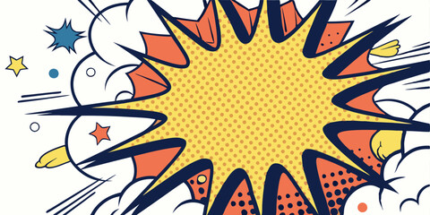 Retro Comic Book Style Explosion, Pop Art, Dynamic, Energetic, Colorful, Graphic, Speech Bubble, Hal