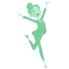 Jumping business woman expresses joy of success goal form from dot