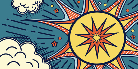 Retro Comic Book Style Sunburst Explosion Design Art
