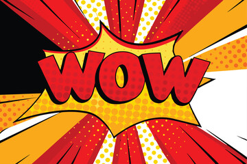 Comic Book Style Wow Explosion, Red Yellow Pop Art Design